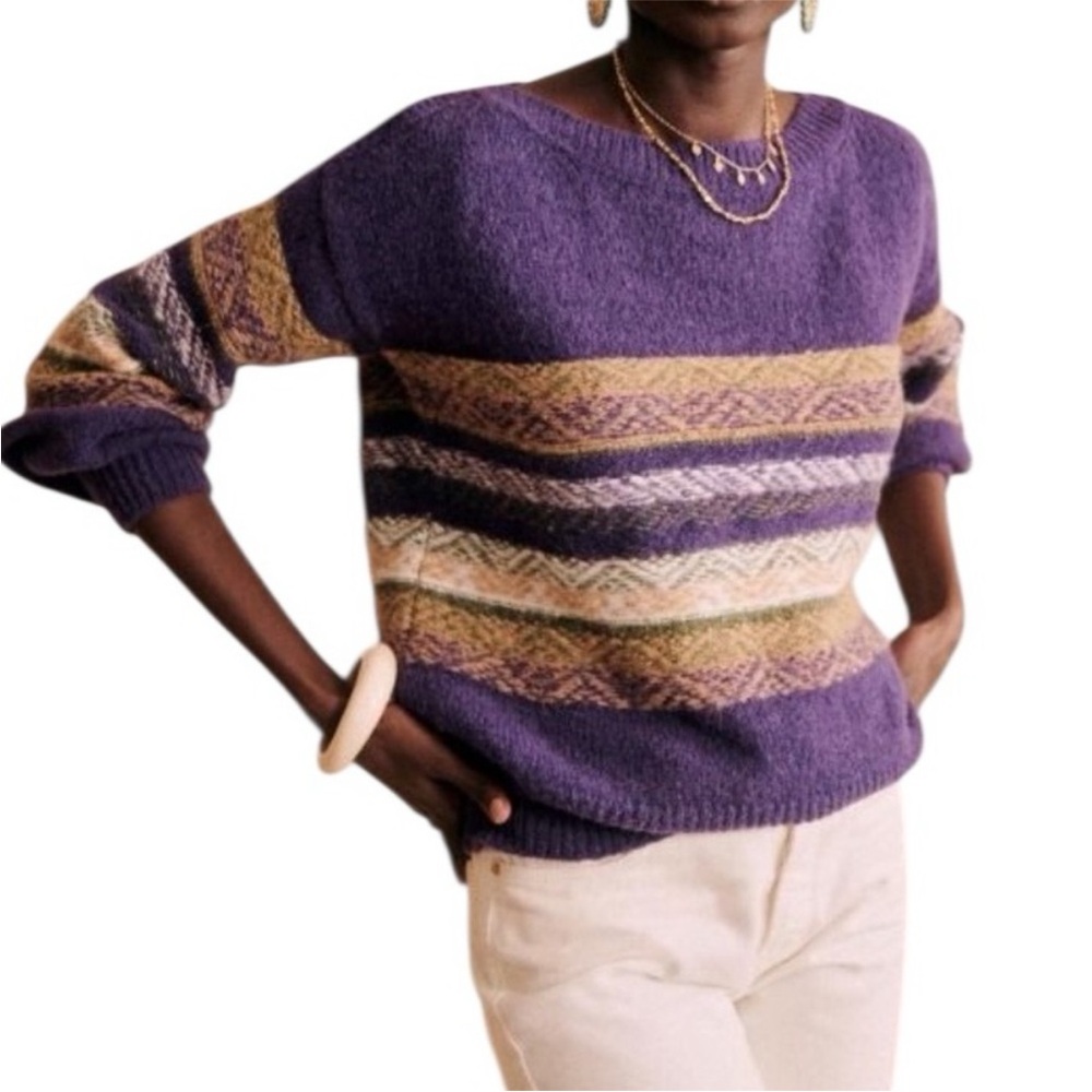 La Maille Sezane Baby Alpaca Blend  Fair Isle Stripe Purple Olga Sweater